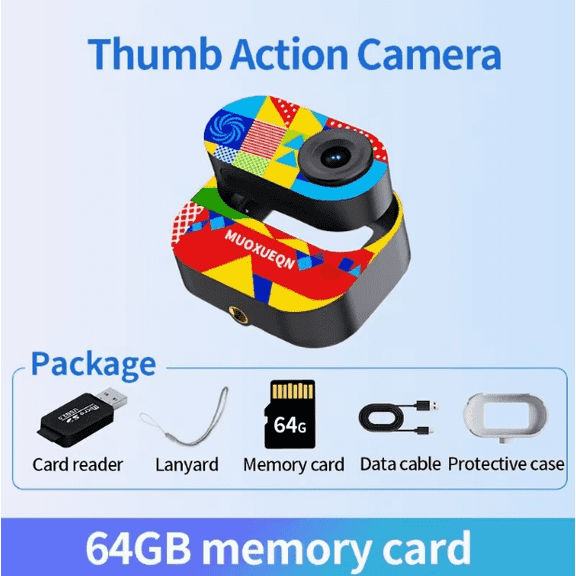 MUOXUEQN1080P high-definition portable camera, equipped with 64GB large storage, record your child's adventures anytime, anywhere, one-click recording, the best gift for children