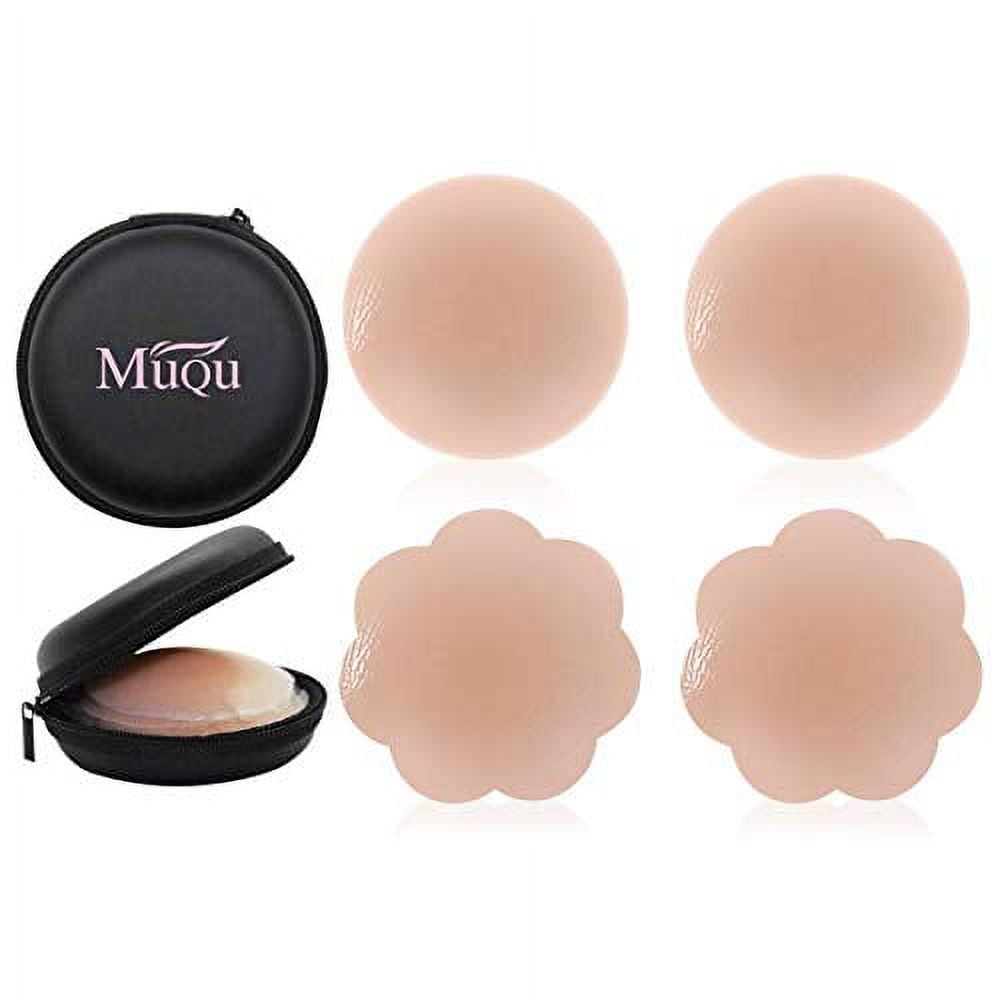 MUQU Womens Silicone Pasties - Breast Petals Reusable 2 Pairs Adhesive  Silicone Nipple Cover for Dress Pink