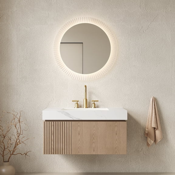 MURI 36" Floating Bathroom Vanity with Carrara Stone Top & Ceramic Sink