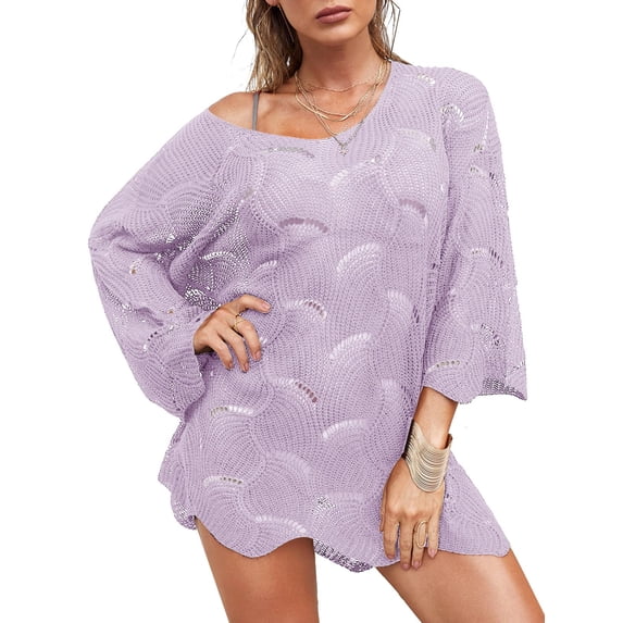 Yesfashion Amarmia Women's Crochet Swimsuit Cover Up Sheer Beach Dress