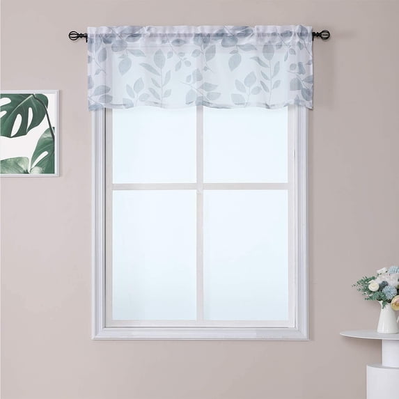 MURMUREY Sheer Tier Curtains for Kitchen Windows, Leaves Quatrefoil Pattern Café Curtains, Elegant Flower Design Half Window Curtain Set for Bathroom