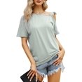 thumbnail image 1 of MURMUREY Women's One Off Shoulder Tops Short Sleeve Casual Blouses Summer Solid Color Tie Knot Shirt Top, 1 of 6