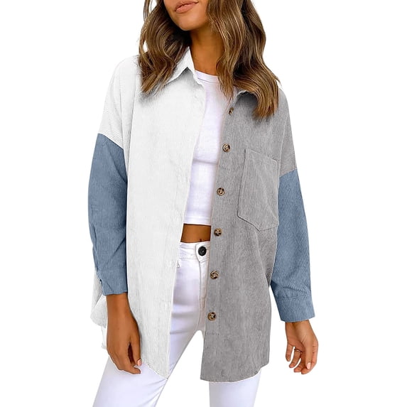 Yesfashion Womens Corduroy Button Down Shacket Long Sleeve Corduroy Light Shirt Jacket Tops