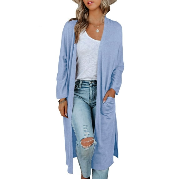 MURMUREY Womens Long Sleeve Open Front Long Cardigan Sweaters Lightweight Casual Loose Fit Knit Sweater Coats Outerwear with Pockets