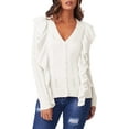 thumbnail image 1 of Yesfashion Womens Long Sleeve Ruffle Cropped Cardigans 2022 Fall Casual V Neck Button Down Sweater Outwears, 1 of 3