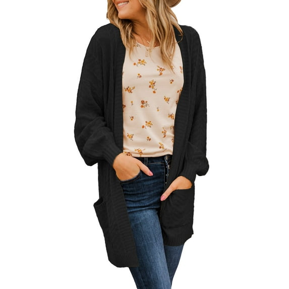 Yesfashion Womens Open Front Cardigans Long Sleeve Cable Knit Lightweight Fall Cardigan Sweater Outwear with Pockets