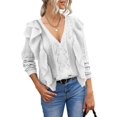 thumbnail image 1 of MURMUREY Womens V Neck Ruffle Knit Button Down Sweater Cardigans Long Sleeve Pullovers Top, 1 of 7