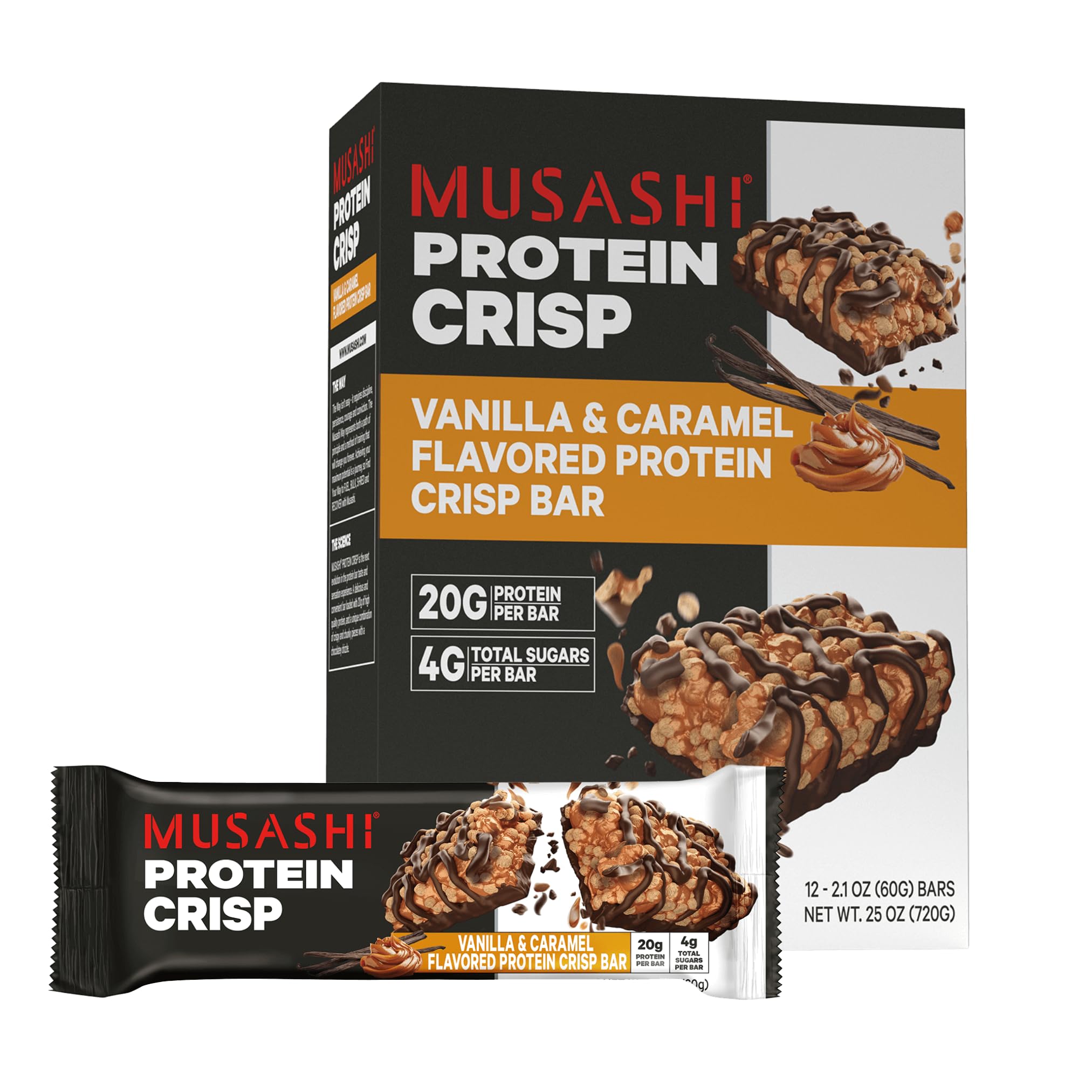 MUSASHI Protein Crisp Bar, DHF10 20g Protein, 4g Total Sugars, Vanilla