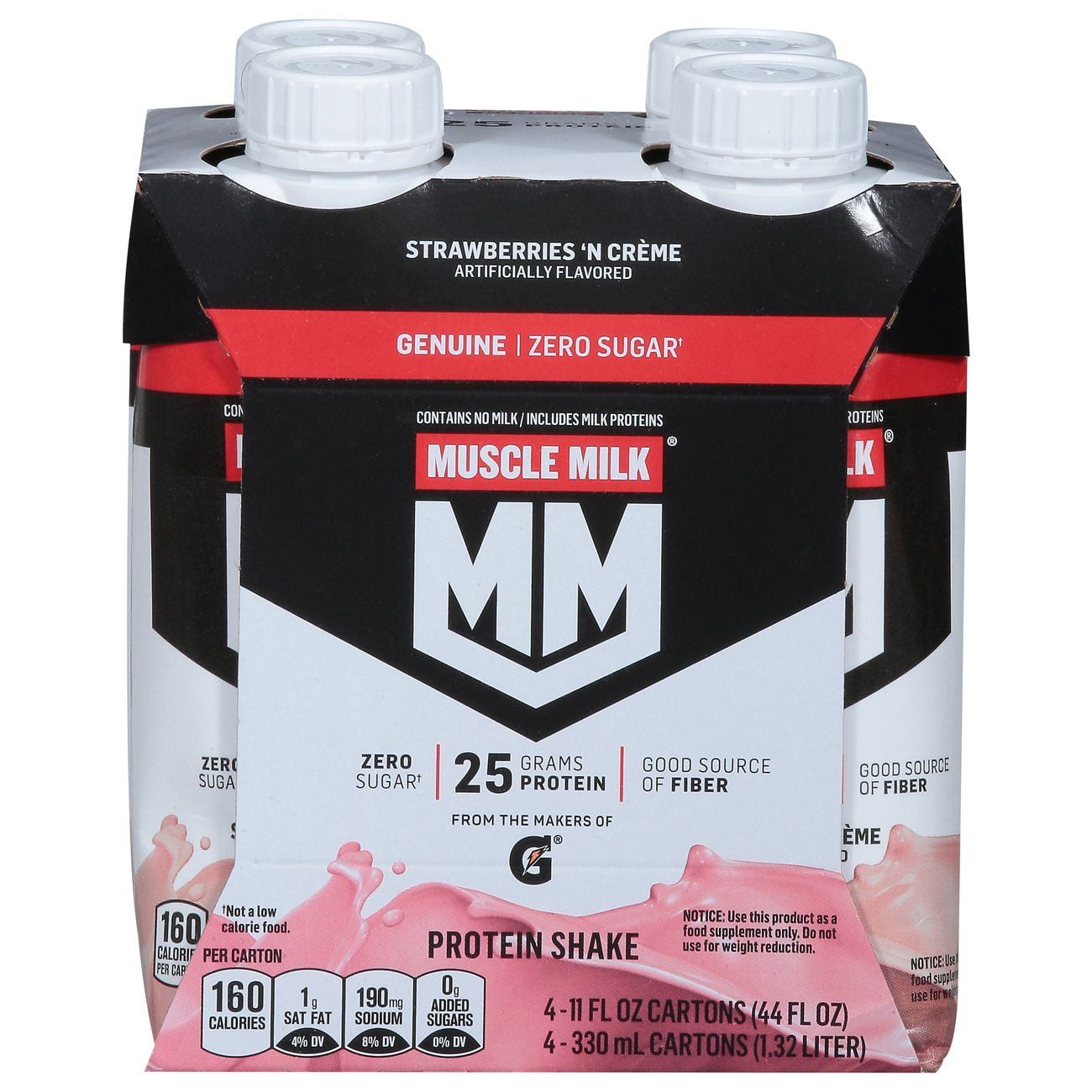 MUSCLE MILK Non-Dairy Protein Shakes, 25g - Strawberries 'N Creme, 11 oz - 4 pk