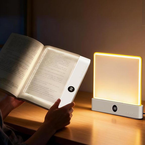 MUSEEQ 2026 Upgraded Book Light, Rechargeable Clear LED Flat Book Lights for Reading in Bed at Night with 3 Colors & Timer, Dimmable Panel Plate Book Lamp Full Page Light, Bookish s for Book Lovers
