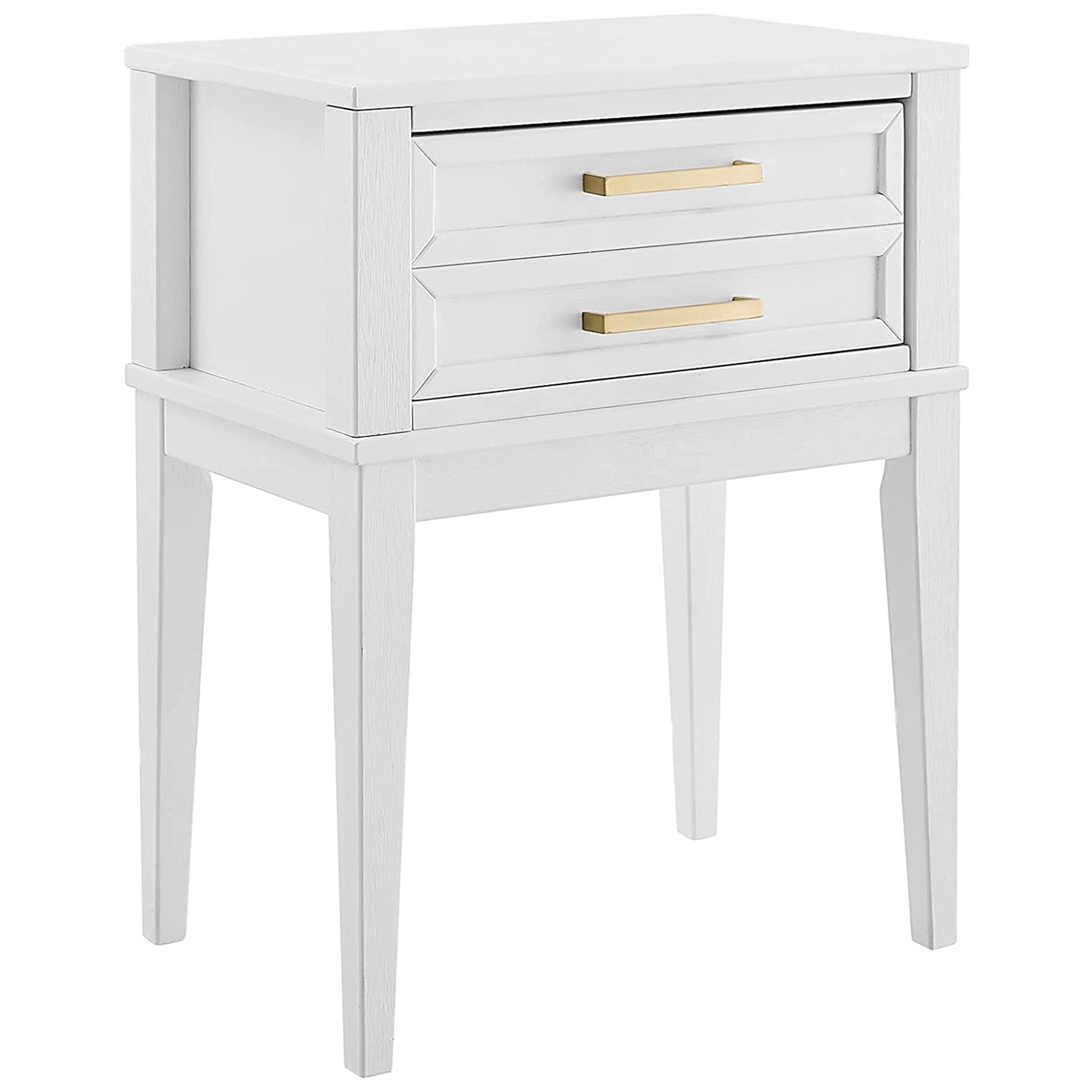 White Solid Wood 2 Drawer Nightstand with Gold Handles