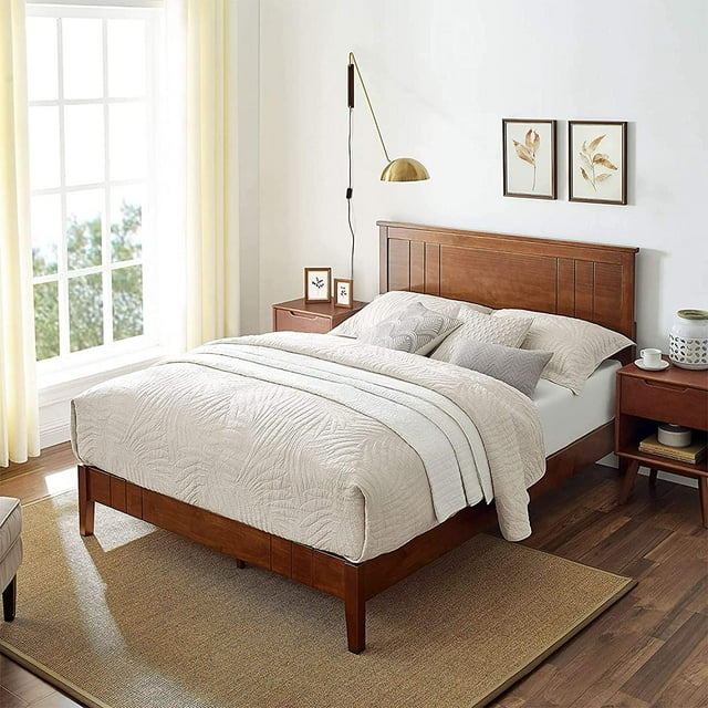 MUSEHOMEINC Mid-Century Modern Solid Wooden Platform Bed with ...