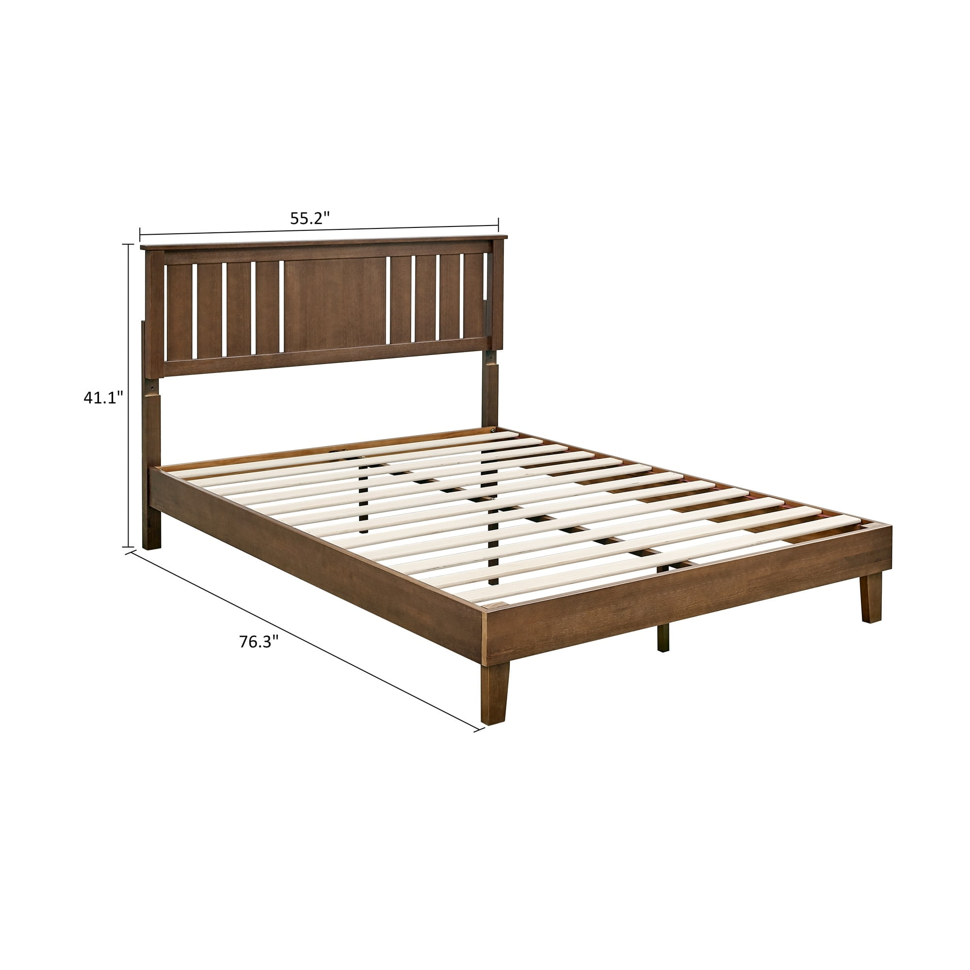MUSEHOMEINC MidCentury Modern Solid Wooden Platform Bed with