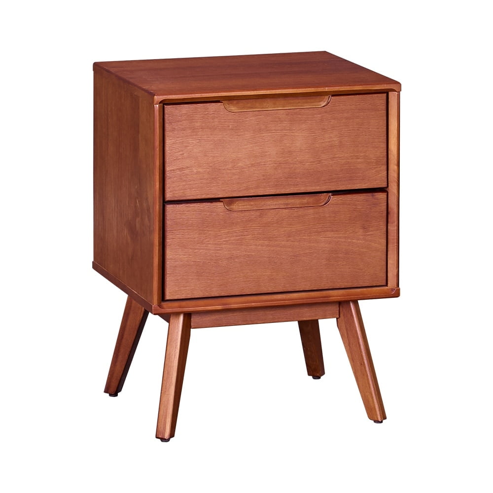 Mid Century Walnut Solid Wood 2-Drawer Nightstand