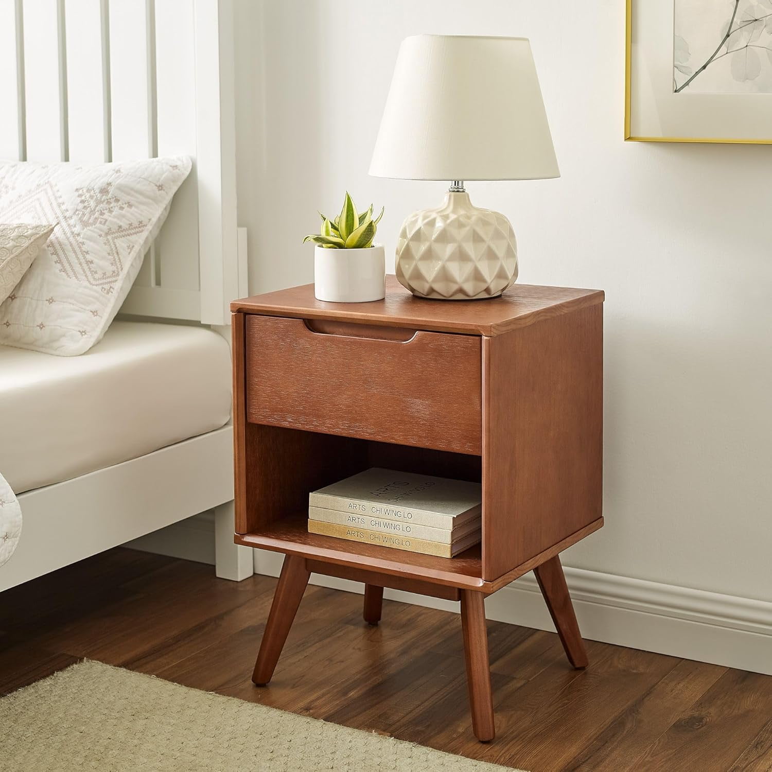 MUSEHOMEINC Solid Wood Nightstand Modern Bedside Table with Storage ...