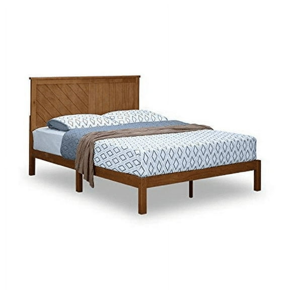 MUSEHOMEINC Solid Wood Platform Bed with Headboard, Rustic Pine Finish, King