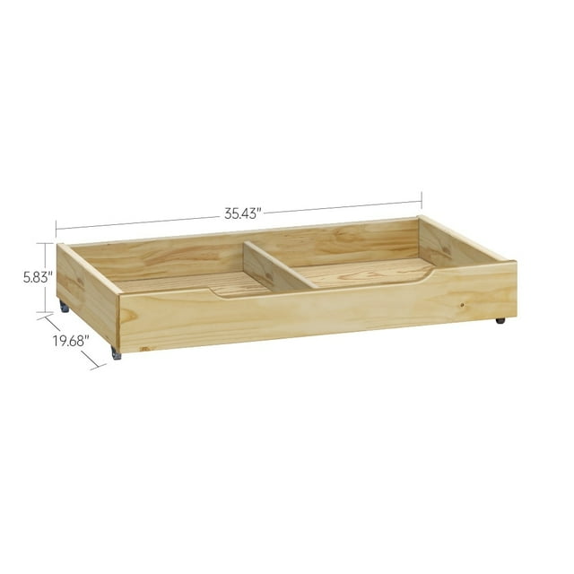 MUSEHOMEINC Solid Wood Underneath Bed Frame Storage Drawer with 4 ...