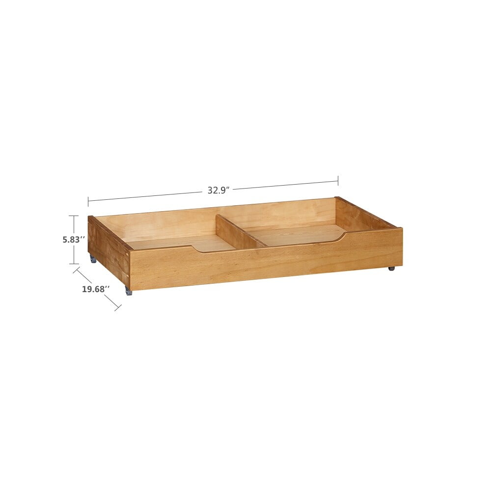 MUSEHOMEINC Solid Wood Under Bed Storage Drawer with 4Wheels