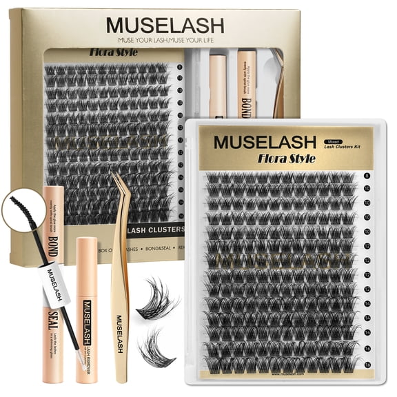 MUSELASH FLora Style Lash Clusters Kit, 168pcs False Eyelashes with Bond & Seal, Lash Remover and Tweezer, Wispy Fluffy Volume Lashes for Natural to Glamorous Eye Makeup