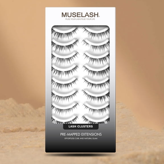 MUSELASH NATURAL WISPY Pre-Mapped Lash Clusters, 80Pcs False Eyelashes, Lightweight Wispy Lashes, Soft Natural-Looking Volume, Delicate Eye Definition for Everyday Makeup, Work and Dates