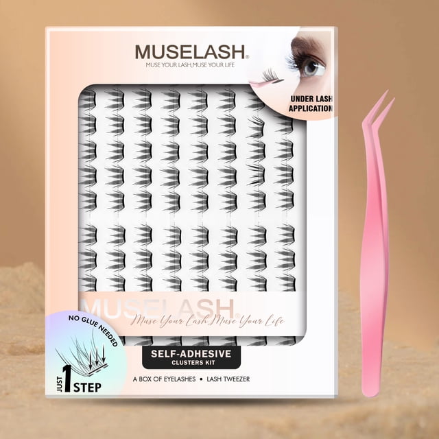 MUSELASH Self-Adhesive Lash Clusters Kit with Tweezers, No Glue Needed ...