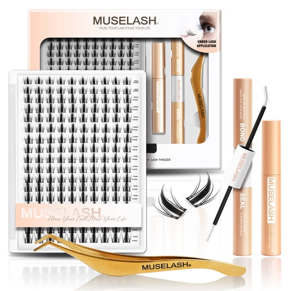 MUSELASH Underlash Cluster Lashes Kit, Wispy Lash Clusters, Mixed 8-16mm Natural Volume Lashes with Bond, Seal, Remover & Tweezer