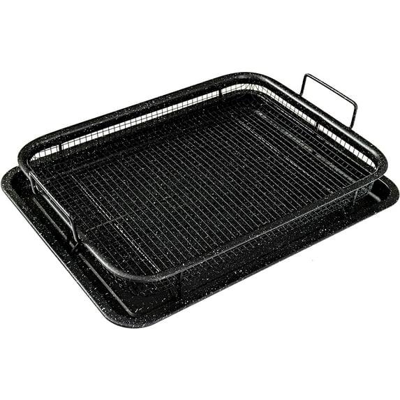 MUSENTIAL 2-Piece Non-Stick Bakeware Set for Oven with Crisper Pan and Cookie Sheet, 13 x 9-Inch (Black, 1-Set)