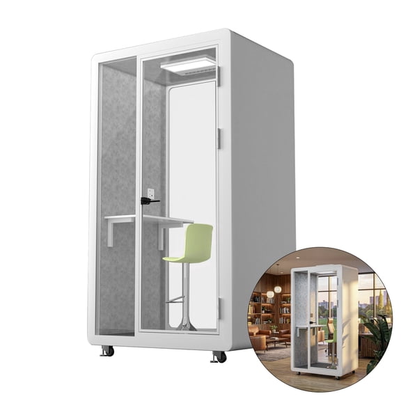 MUSEPT Mobile Solo Office Pod Booth, STC 45 Acoustic Quiet Booth for Home Office & Work Calls, Double Glazed Glass with Fresh Air Ventilation, 86.6"H x 47.2"W x 39.3"D, White