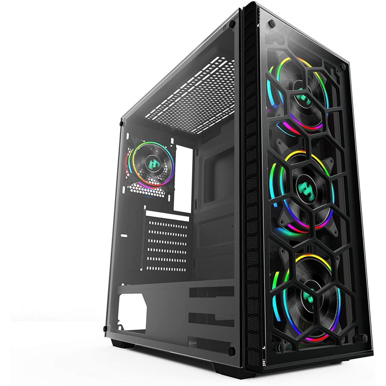 MUSETEX 903-S4 ATX Mid Tower Gaming Computer Case Tempered Glass