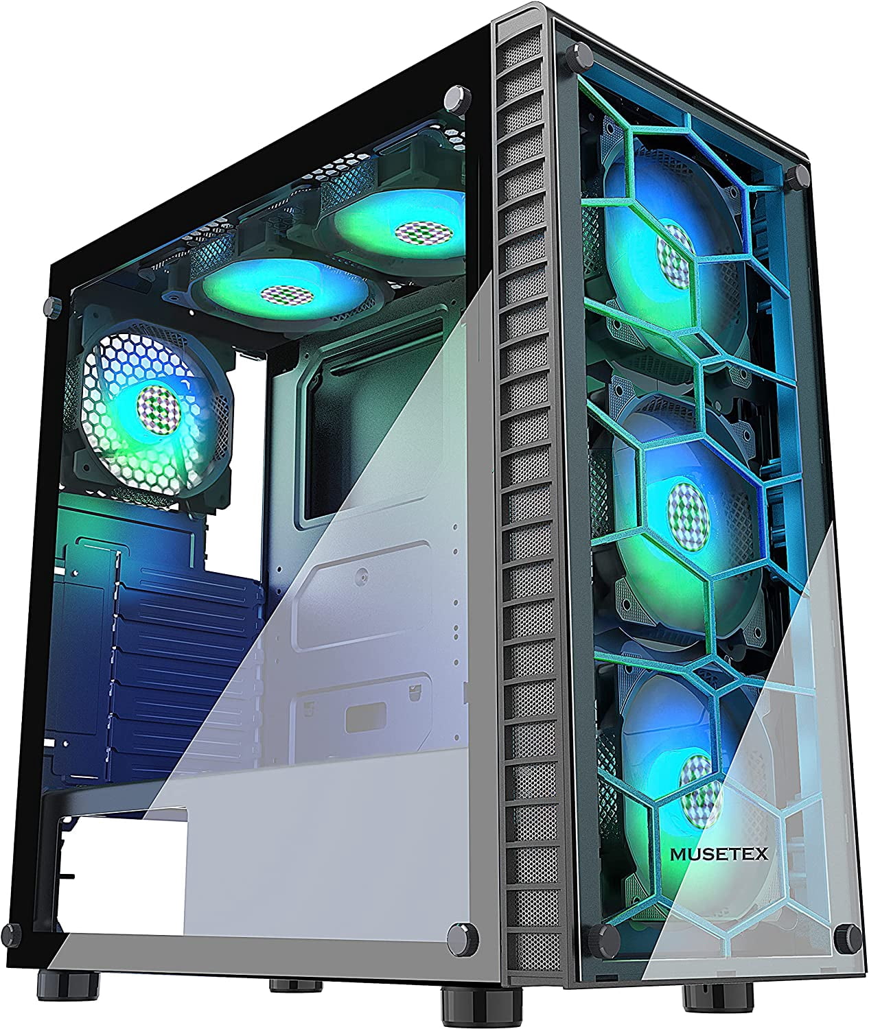 MUSETEX ATX Mid-Tower Computer Gaming Case with Tempered Glass PC Case Computer Chassis (G05N6-HB)