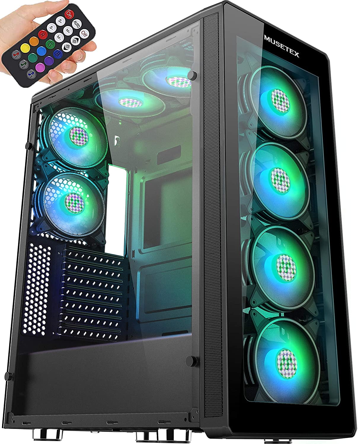 MUSETEX ATX Mid-Tower Computer PC Gaming Case with Remote Control (T400-MN8)