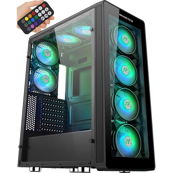 MUSETEX ATX Mid-Tower Computer PC Gaming Case with Remote Control (T400-MN8)