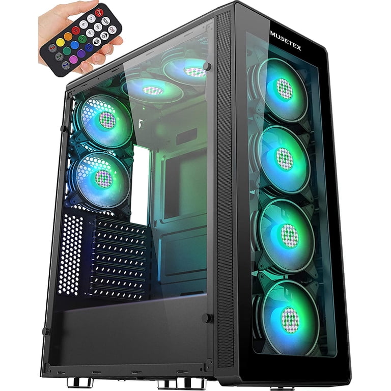 MUSETEX ATX Mid-Tower Computer PC Gaming Case with Remote Control