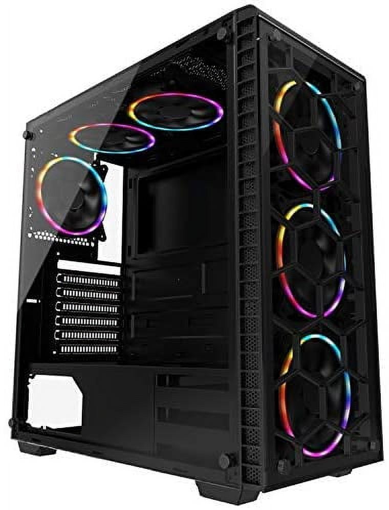 MUSETEX ATX Mid Tower PC Computer Gaming Case 6 RGB LED Fans 2 Translucent Tempered Glass,USB 3.0 Port & 2 x USB 2.0 Port,Water Cooling Radiator Support, Cable Management/Airflow, 903-S6 RGB Fans