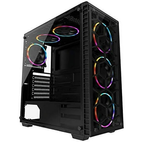 MUSETEX ATX Mid Tower PC Computer Gaming Case 6 RGB LED Fans 2 Translucent Tempered Glass,USB 3.0 Port & 2 x USB 2.0 Port,Water Cooling Radiator Support, Cable Management/Airflow, 903-S6 RGB Fans
