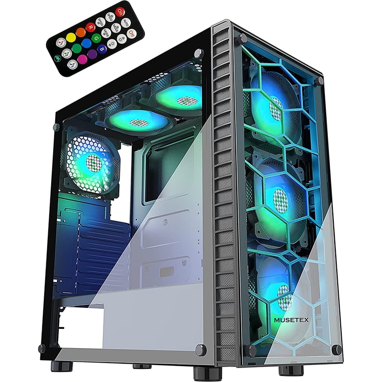 MUSETEX ATX PC Case with 6 Pcs 120mm ARGB Fans, Computer Gaming