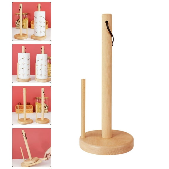 OATIPHO 1Pc Kitchen Paper Rack Vertical Tissue Shelf Wood Tissue Stand in Beige