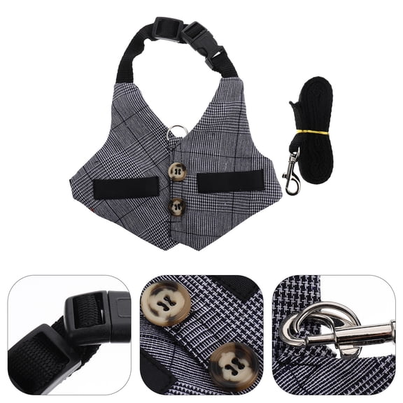 MUSEYA 1 Set Grey Cloth Bunny Outfit Harness and Leash for Rabbits