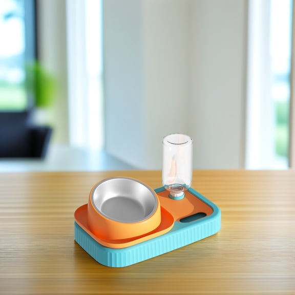 OATIPHO Double Cat Bowls Cat Water and Food Bowl Orange Stainless Steel 1 Set