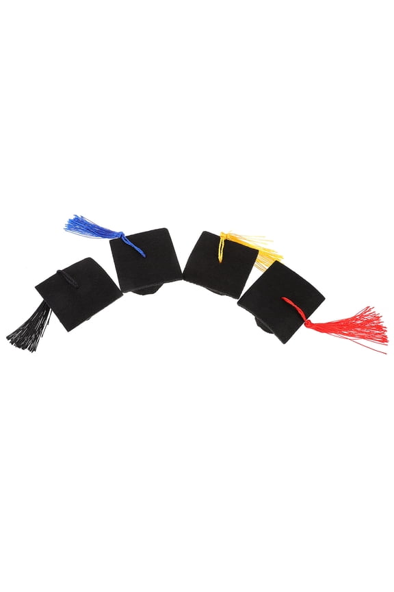 Mini Graduation Caps with Tassels Black Worsted 1 Set