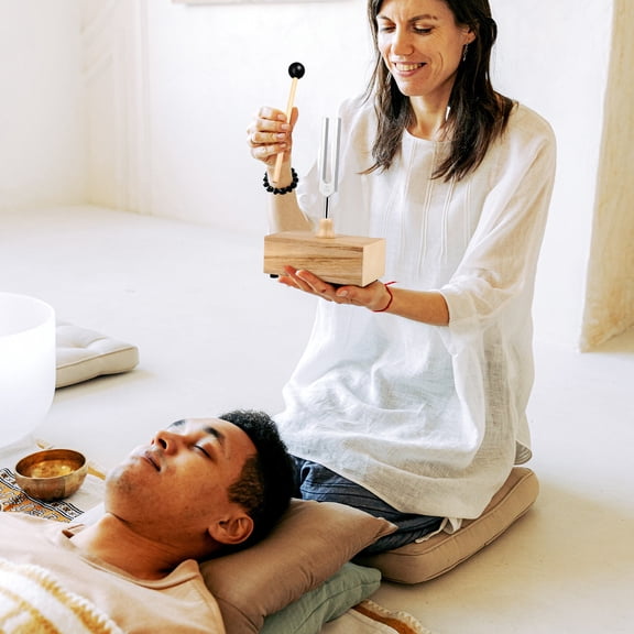 OATIPHO 1Set Aluminum Alloy Tuning Fork with Wooden Resonator Box and Mallet for Yoga and Music