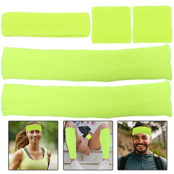 MUSEYA 1 Set of Headband Wristbands Leg Warmers Waistband Set Fluorescent Yellow Fashion Knitting Sweat Absorption