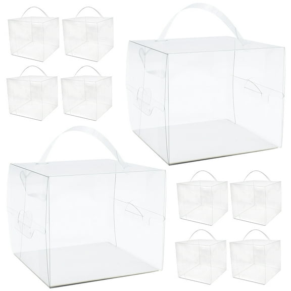 MUSEYA 10Pcs Transparent Cake Boxes with Handles for Portable Cake Storage and Display