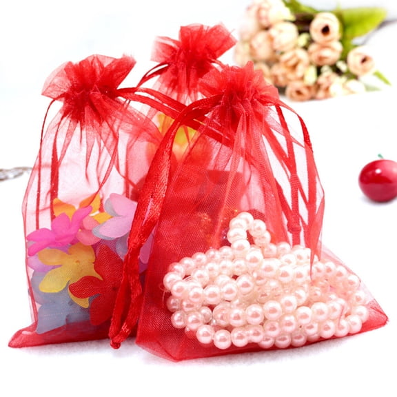 MUSEYA 100Set Light Weight Jewelry Organza Pouch Random Color For Gift Packaging