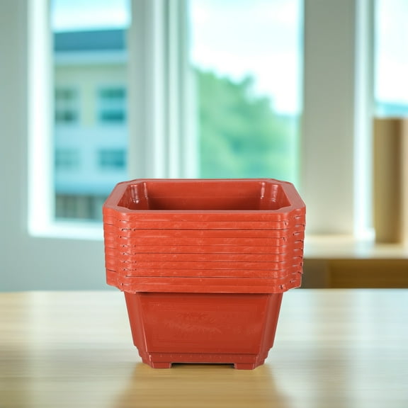 OATIPHO  Rectangular Plastic Bonsai Pot Dark Red for Home Storage 10Pcs