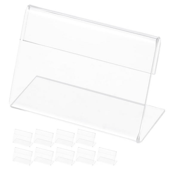 OATIPHO 10Pcs Transparent Acrylic L-Shaped Horizontal Sign Holder Clear Display Stand for Retail and Office Use