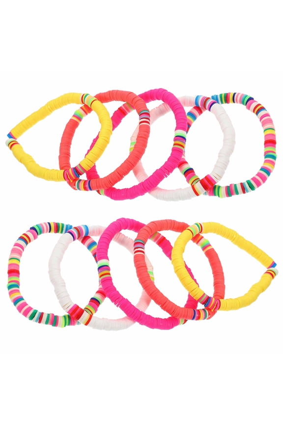 MUSEYA 10pcs Womens Bohemian Style Clay Beaded Bracelets Waterproof Multi for Beach Use