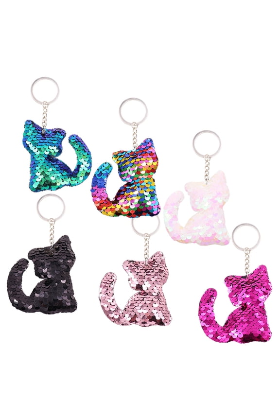 12Pcs Cat Keyring Set with Sequin Cat Design Assorted Colors Key Holder Accessories