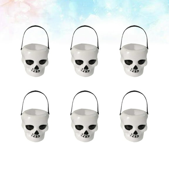 MUSEYA 12Pcs Bucket Black Skull Holder with Handle for Treat Storage