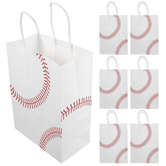 OATIPHO 12Pcs Baseball Snack Bags Kraft Paper Bags with Vibrant Baseball Motif and Convenient Handle